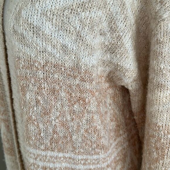 Joie Longline Nordic Cream & Tan Wool Blend Duster Cardigan Sweater Medium - Picture 6 of 10